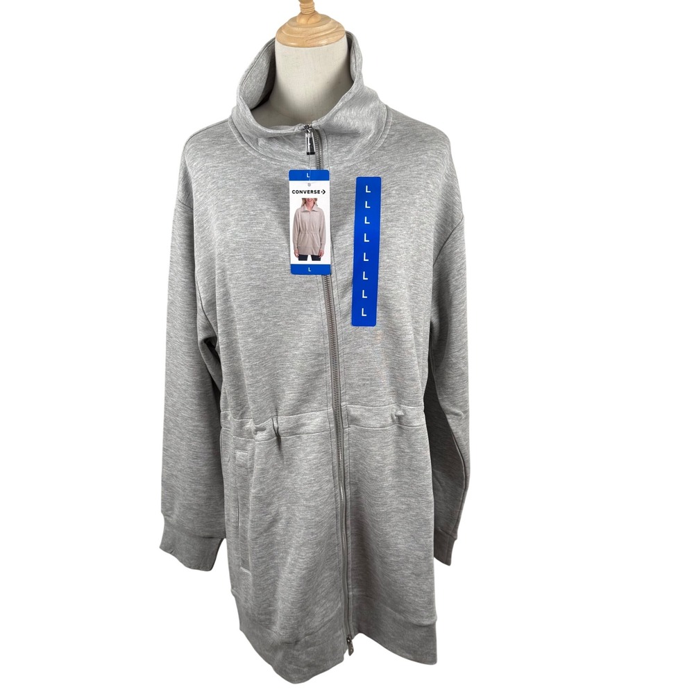 Converse Anorak Zip Up Jacket Sweatshirt Longline Cinched Waist Athleisure Tunic